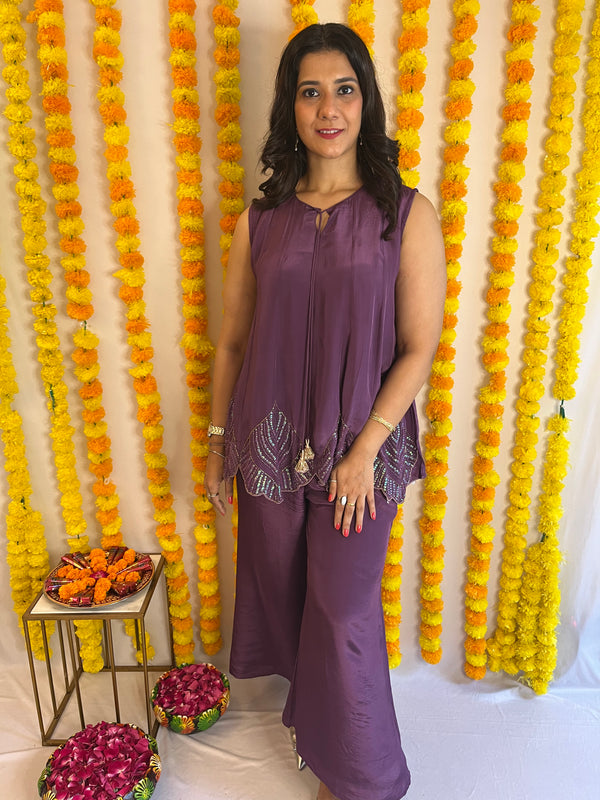 THEशादीSTORE- DEEP PURPLE SHARARA SET