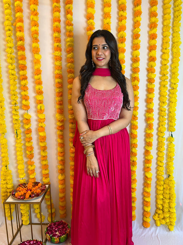 THEशादीSTORE- HOT PINK ANARKALLI SUIT