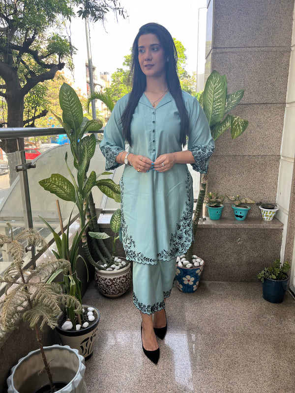 NAZAAKAT TEAL BLUE MID LENGTH COORD