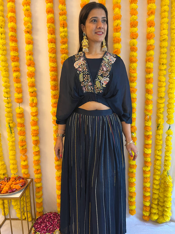 THEशादीSTORE- Navy Blue Skirt with Crop Top