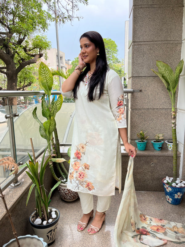 NOOR OFF WHITE SUIT WITH GOLD EMBROIERY