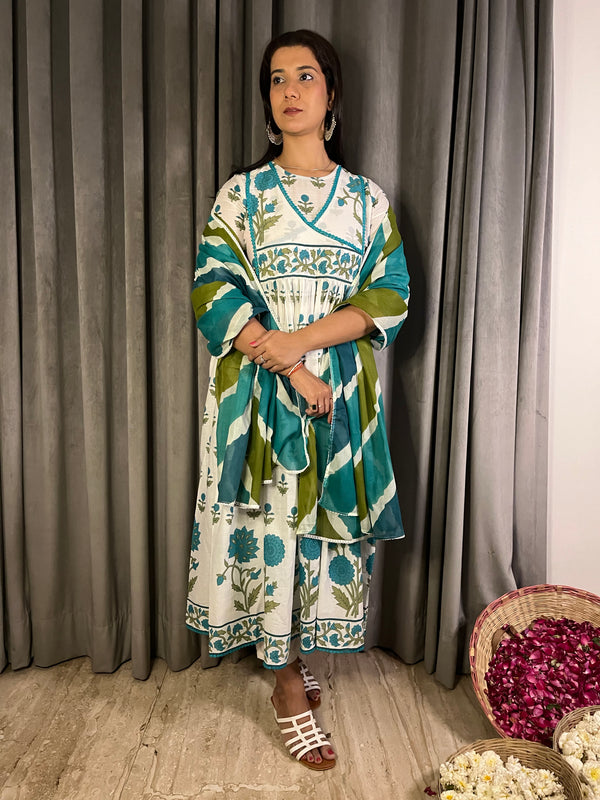 MASAKALLI TEAL GREEN ANARKALI SUIT