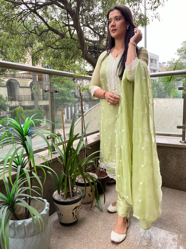 SAANJH PISTA GREEN PAKISTANI ORGANZA SUIT