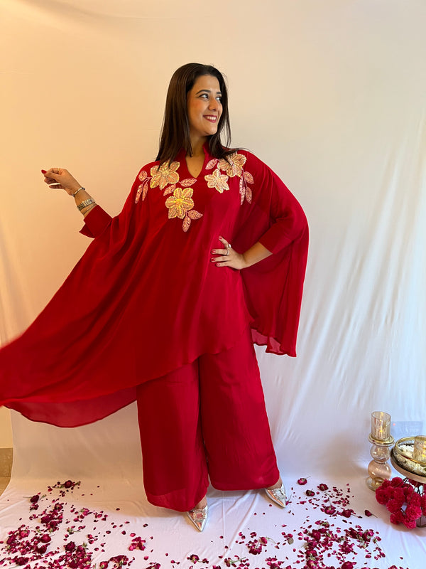 LUXE JASHN RED ASYMMETRIC SET