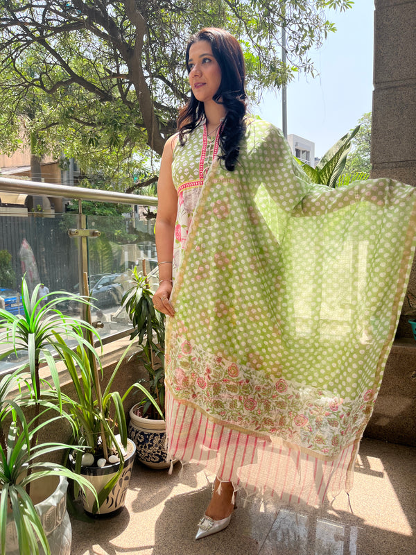 ROZAANA GREEN AND PINK ANARKALI