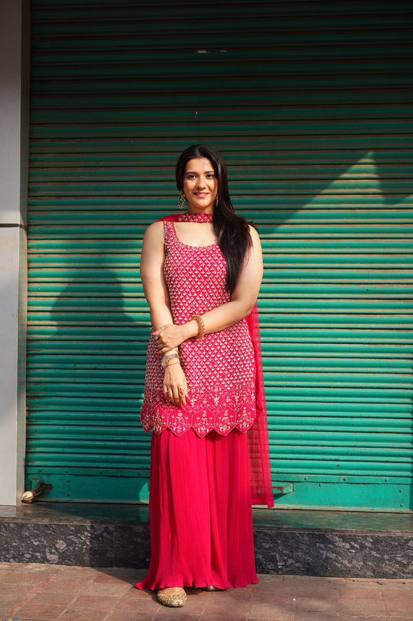 THEशादीSTORE- MAGENTA SHARARA SET