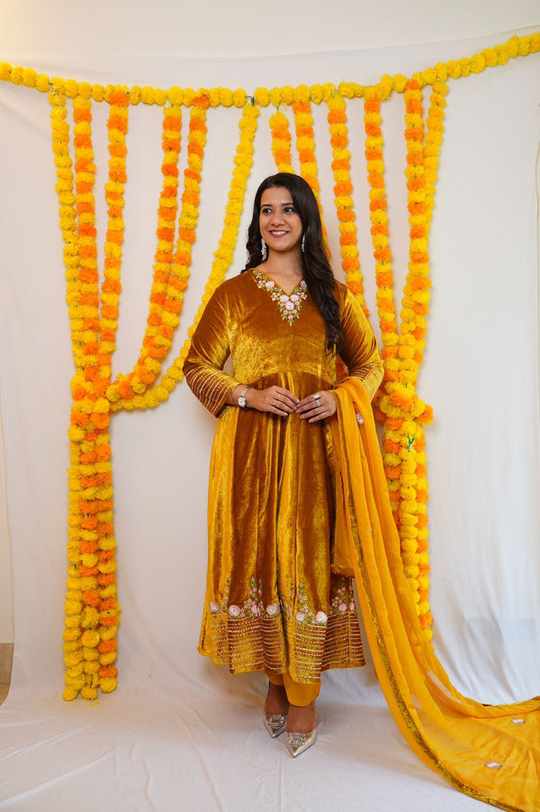 VELVET VOWS- MUSTARD ANARKALI SUIT