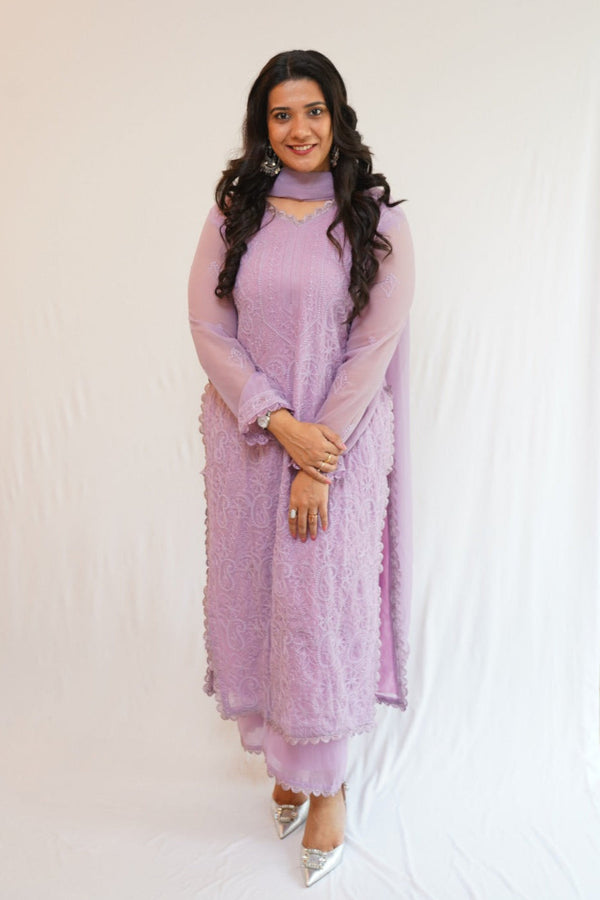ROZAANA LAVENDER THREADWORK SUIT
