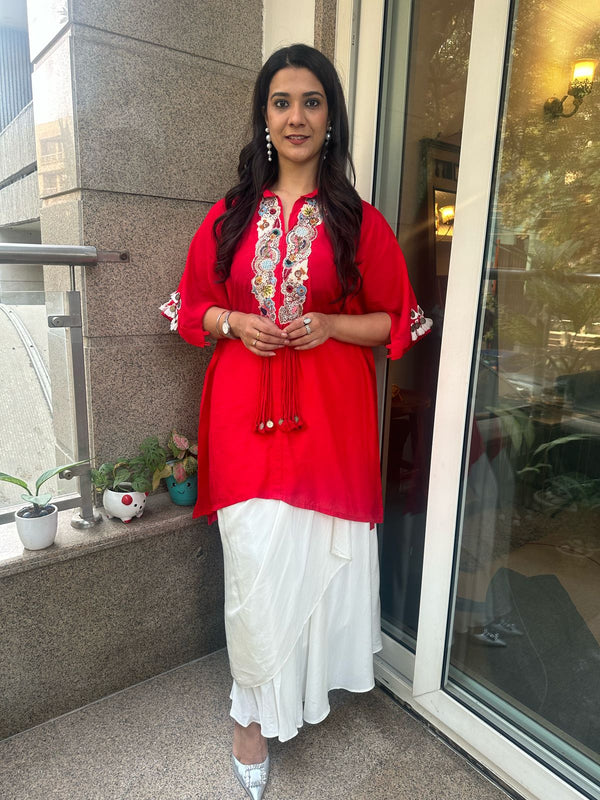 Red Kaftaan with Dhoti Skirt