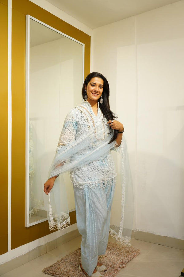 SUMMER DROP 2.0- SKY BLUE AFGHANI SUIT WITH FARSHI SALWAR