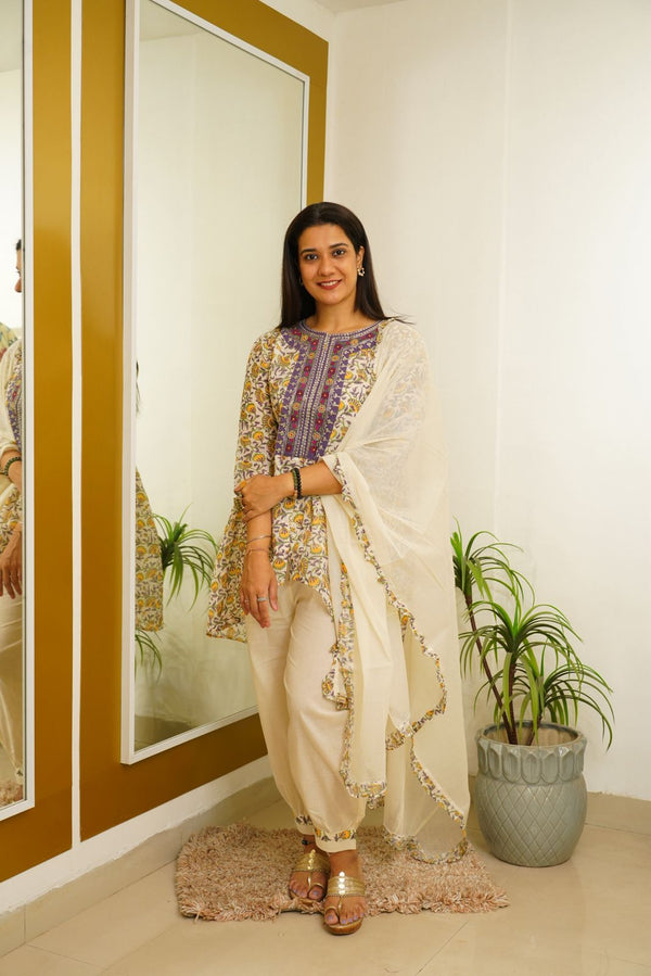 PURPLE PRINTED SUIT WITH AFGHANI PANTS