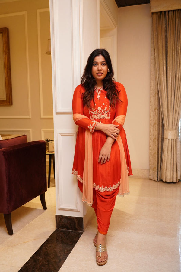 ORANGE ANARKALI WITH DHOTI SET