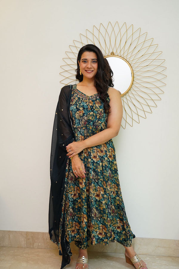PRINTED ANARKALI WITH AFGHANI PANTS