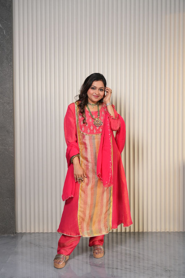 RED SHIMMER TISSUE SUIT