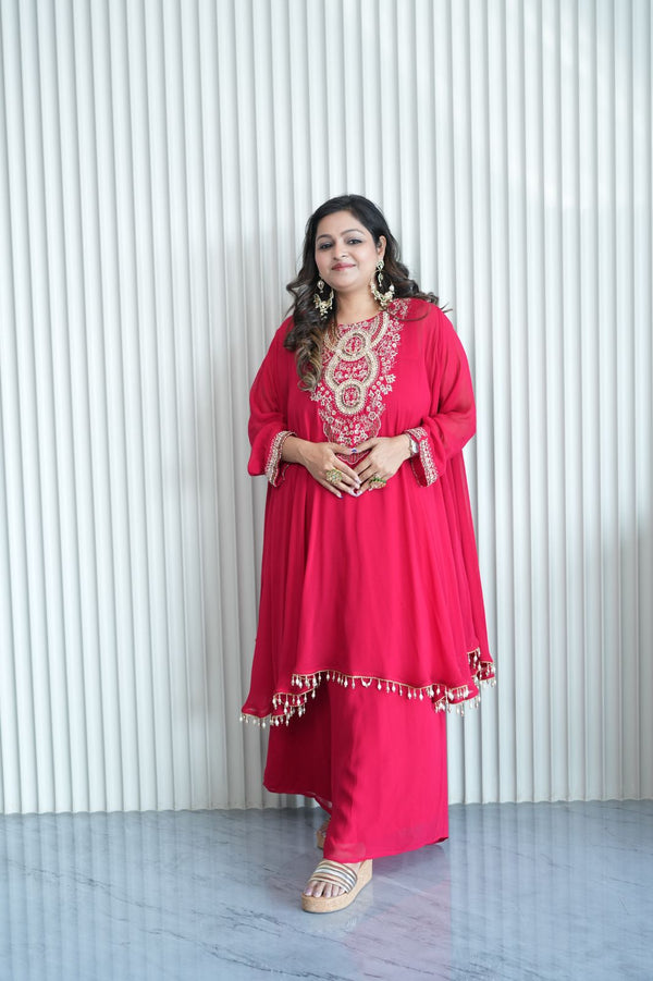 RED LOOSE DRAPE COORD